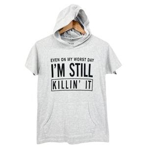 On Fire Hooded T-Shirt Short Sleeve Killin' It Gray Graphic Print Size L